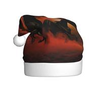 vnbbma Black Horses Red Glowing Clouds Print Christmas Hats for Adults, Soft Plush with Fluffy Trim, Lightweight Warm for Xmas Eve, New Year's Celebrations or Costume