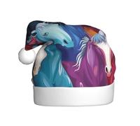 vnbbma Colorful Cartoon Horses Print Christmas Hats for Adults, Soft Plush with Fluffy Trim, Lightweight Warm for Xmas Eve, New Year's Celebrations or Costume