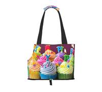 vnbbma Colorful Happy Birthday Cupcakes Print Pet Travel Tote Bag - Foldable, Lightweight Puppies - Fashion Pet Bag for Small Dogs, Cats, for Travel, Outings