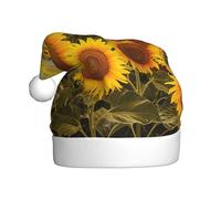 vnbbma Farm sunflowers Print Christmas Hats for Adults, Soft Plush with Fluffy Trim, Lightweight Warm for Xmas Eve, New Year's Celebrations or Costume