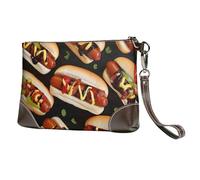vnbbma Fun Food Hot Dogs Print Leather Clutch Bag, Genuine Leather Wristlet, Organizer Bag for Evening Events, Date Nights, Weddings & Gift-Giving