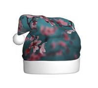 vnbbma Japanese Cherry Flowers Print Christmas Hats for Adults, Soft Plush with Fluffy Trim, Lightweight Warm for Xmas Eve, New Year's Celebrations or Costume