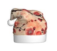 vnbbma Japanese Plum Floral Print Christmas Hats for Adults, Soft Plush with Fluffy Trim, Lightweight Warm for Xmas Eve, New Year's Celebrations or Costume