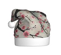 vnbbma Japanese Spring Plum Floral 1 Print Christmas Hats for Adults, Soft Plush with Fluffy Trim, Lightweight Warm for Xmas Eve, New Year's Celebrations or Costume