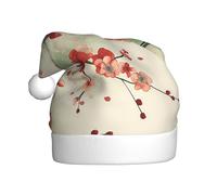 vnbbma Japanese Spring Plum Floral Print Christmas Hats for Adults, Soft Plush with Fluffy Trim, Lightweight Warm for Xmas Eve, New Year's Celebrations or Costume