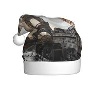 vnbbma Paris Print Christmas Hats for Adults, Soft Plush with Fluffy Trim, Lightweight Warm for Xmas Eve, New Year's Celebrations or Costume