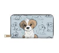 vnbbma Puppy Doodles Print Long Wallet - Stylish PU Leather Wallet with 12 Card Slots & Zip Coin Pocket for Daily Use, Travel & Gifting
