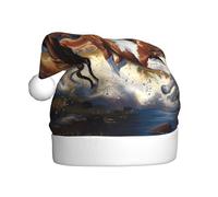 vnbbma Running Horses Print Christmas Hats for Adults, Soft Plush with Fluffy Trim, Lightweight Warm for Xmas Eve, New Year's Celebrations or Costume