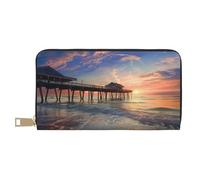 vnbbma Sunset at The Beach Bridge Print Long Wallet - Stylish PU Leather Wallet with 12 Card Slots & Zip Coin Pocket for Daily Use, Travel & Gifting