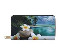 vnbbma Tropical Flower and Zen Stone Print Long Wallet - Stylish PU Leather Wallet with 12 Card Slots & Zip Coin Pocket for Daily Use, Travel & Gifting