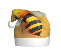vnbbma Yellow Cute Animal Bee Print Christmas Hats for Adults, Soft Plush with Fluffy Trim, Lightweight Warm for Xmas Eve, New Year's Celebrations or Costume