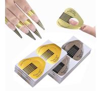 VNC 200Pcs Long Nail Forms Set 100 Pcs Gold + 100 Pcs Silver Nail form guide stickers Thick Nail Art Tips Extension Forms Durable Acrylic Nail Paper Forms Numbers Marked Nail Former Stickers