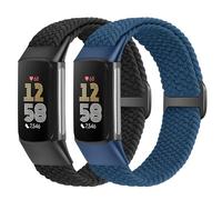 VNDAPT Elastic Braided Bands Compatible with Fitbit Charge 5/Fitbit Charge 6 for Women Men, Breathable Adjustable Stretchy Nylon Loop Sport Replacement Wristbands for Fitbit Charge 6 Charge 5 Straps