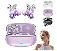 VNDGEOUH 2026 New Clip-On Open-Ear Headphones - Wireless Bluetooth Earbuds, AI Noise Cancelling & Ultra-Clear Call, 144+ Languages, Rhinestone Decor & Water Resistant(Purple,Translation version)
