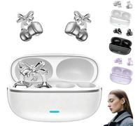 VNDGEOUH Clip-On Open-Ear Headphones - 2026 New Wireless Bluetooth Earbuds with Ai Noise Cancelling, 144+ Languages, Open Ear Design, Rhinestone Decor, for Works & Workouts(White,Regular version)