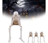 VNDGEOUH Halloween Fireplace Simulation Skull Combination, See/Speak/Hear No Evil Skeleton Statues, Creative Courtyard Atmosphere Decorative Or Home Table Party(Don't Look)