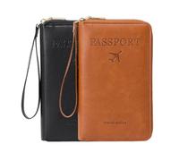 VNDGEOUH Multi-Functional RFID Passport Wallet, Slim Secure ID Card Organizer with Anti-Theft Protection, Unisex Credit Cards, Tickets, and Cash(Brown+Black)
