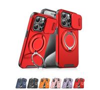 VNDGEOUH New Slide Camera Protection Magnetic Stand Phone Case Grade Shockproof Protective Case for iPhone 17/16/15/14/13/12/11 Air Pro Max(Red,FOR 17 Pro)