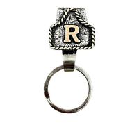 VNDGEOUH Western Cowboy Letter Keychain, Handmade Cow Tag Belt Key Holder Metal A-Z Initial Western Cowboy Keychain A-Z Initial Keychains for Pants Pocket or Belt(R)