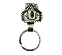 VNDGEOUH Western Cowboy Letter Keychain, Handmade Cow Tag Belt Key Holder Metal A-Z Initial Western Cowboy Keychain A-Z Initial Keychains for Pants Pocket or Belt(U)