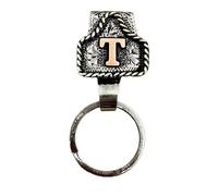 VNDGEOUH Western Cowboy Letter Keychain, Handmade Cow Tag Belt Key Holder Metal A-Z Initial Western Cowboy Keychain A-Z Initial Keychains for Pants Pocket or Belt(T)