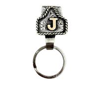 VNDGEOUH Western Cowboy Letter Keychain, Handmade Cow Tag Belt Key Holder Metal A-Z Initial Western Cowboy Keychain A-Z Initial Keychains for Pants Pocket or Belt(J)