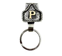 VNDGEOUH Western Cowboy Letter Keychain, Handmade Cow Tag Belt Key Holder Metal A-Z Initial Western Cowboy Keychain A-Z Initial Keychains for Pants Pocket or Belt(P)