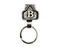 VNDGEOUH Western Cowboy Letter Keychain, Handmade Cow Tag Belt Key Holder Metal A-Z Initial Western Cowboy Keychain A-Z Initial Keychains for Pants Pocket or Belt(B)