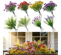 Vndnsy 24 Artificial Spring and Summer Flowers, No Fading, Silk Flowers and Artificial Plants, For indoor and Outdoor Decoration, For the Garden, the Patio, Red, Purple, Blue, Yellow