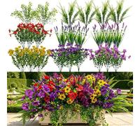 Vndnsy 24 Artificial Spring and Summer Flowers, No Fading, Silk Flowers and Artificial Plants, For indoor and Outdoor Decoration, For the Garden, the Patio, Red, Purple, Blue, Yellow