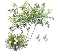 Vndnsy 4 branch 41.34" Green Nandina Faux Branches and 2 branch 25.98" White imitation silk chrysanthemum artificial flowers. For Wedding Shop Garden Office Home Décor Vase Indoor Kitchen etc.