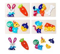 Vndnsy 4 Pieces Wooden Jigsaw Puzzles for Toddlers,Montessori Toys,Wooden Animal Jigsaw Puzzles for Kids(Squirrel Mouse Rabbit Puppy) for 2-4 Year Old Boys Girls Educational Color Shape Toys