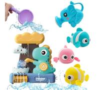 Vndnsy Baby Bath Toys,Dinosaur Bathroom Shower Toys,with Three Clown Fish and Elephant Shower Toy ,Waterfall Water Station Toy with Scoop,Bath Toys for 2 3 4 5 Year Old Boy Girl Gift Toys Set