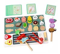 Vndnsy Wooden Play Food, 31PCS Kids BBQ Playset, Play Kitchen Accessories Role Play Toys, Food toys that make kebabs Pretend Play, Gift for 3 Year Old Girls & Boys