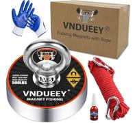 VNDUEEY Magnet Fishing Kit, 227Kg - Ø60mm - Extra Strong Neodymium Fishing Magnet with Rope (20M), Carabiner, Non-Slip Gloves, Threadlocker for Retrieving, Heavy Duty Magnets Kit for Hanging