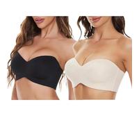VNDUIFH 2PCSNomorthan Strapless Bra, Non-Slip Multi-Way Strapless Bra, Full Support Non-Slip Convertible Bandeau Bra (A,36/80E)