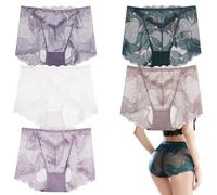 VNDUIFH 5pcs Women's Flower Pattern Satin Briefs,Plus size mid-rise seamless sexy lace panties,Sexy Underwear for Women (12,L)
