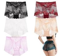 VNDUIFH 5pcs Women's Flower Pattern Satin Briefs,Plus size mid-rise seamless sexy lace panties,Sexy Underwear for Women (1,M)