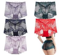 VNDUIFH 5pcs Women's Flower Pattern Satin Briefs,Plus size mid-rise seamless sexy lace panties,Sexy Underwear for Women (10,XXL)