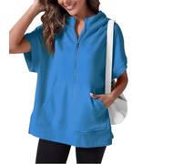 VNDUIFH Oversized Casual Half Zip Short Sleeve Pullover Tops With Pockets,Womens Quarter Zip Hoodie Sweatshirt (10,L)