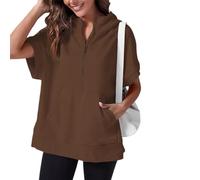 VNDUIFH Oversized Casual Half Zip Short Sleeve Pullover Tops With Pockets,Womens Quarter Zip Hoodie Sweatshirt (7,M)