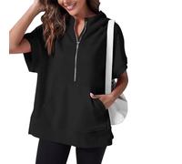 VNDUIFH Oversized Casual Half Zip Short Sleeve Pullover Tops With Pockets,Womens Quarter Zip Hoodie Sweatshirt (5,S)