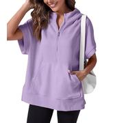 VNDUIFH Oversized Casual Half Zip Short Sleeve Pullover Tops With Pockets,Womens Quarter Zip Hoodie Sweatshirt (12,XXL)