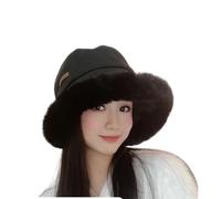 VNDUIFH Plus Velvet Thickened Bucket Hat，Women's Fashion Coldproof Padded Faux Fur Trimmed Fisherman Hat，Faux fur wide brim bucket hat (A,one size)