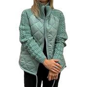 VNDUIFH Women's Knit Patchwork Puffy Jacket,Casual Stand Collar Long Sleeve Zip Jacket,Women’s Winter Cropped Puffer Jacket Coat (4,3XL)