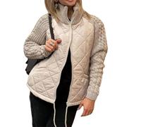 VNDUIFH Women's Knit Patchwork Puffy Jacket,Casual Stand Collar Long Sleeve Zip Jacket,Women’s Winter Cropped Puffer Jacket Coat (1,L)