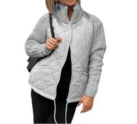 VNDUIFH Women's Knit Patchwork Puffy Jacket,Casual Stand Collar Long Sleeve Zip Jacket,Women’s Winter Cropped Puffer Jacket Coat (3,XL)