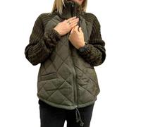 VNDUIFH Women's Knit Patchwork Puffy Jacket,Casual Stand Collar Long Sleeve Zip Jacket,Women’s Winter Cropped Puffer Jacket Coat (5,XXL)