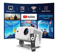 VNEIMQN Netflix Licensed Smart Projector with WiFi and Bluetooth, Native 1080P 4K Support Mini Phone Projector Portable, Electronic Focus & Auto Keystone, Short Throw, Outdoor Home Video Movie, White