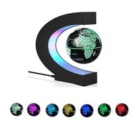 Vnemofey Levitating Globe C Shape, Floating and Rotating World Map Globe with Colored LED Light, Cool Geographic Globe Anti Gravity, Earth Demo, Home Decor Gadget Gift, Black